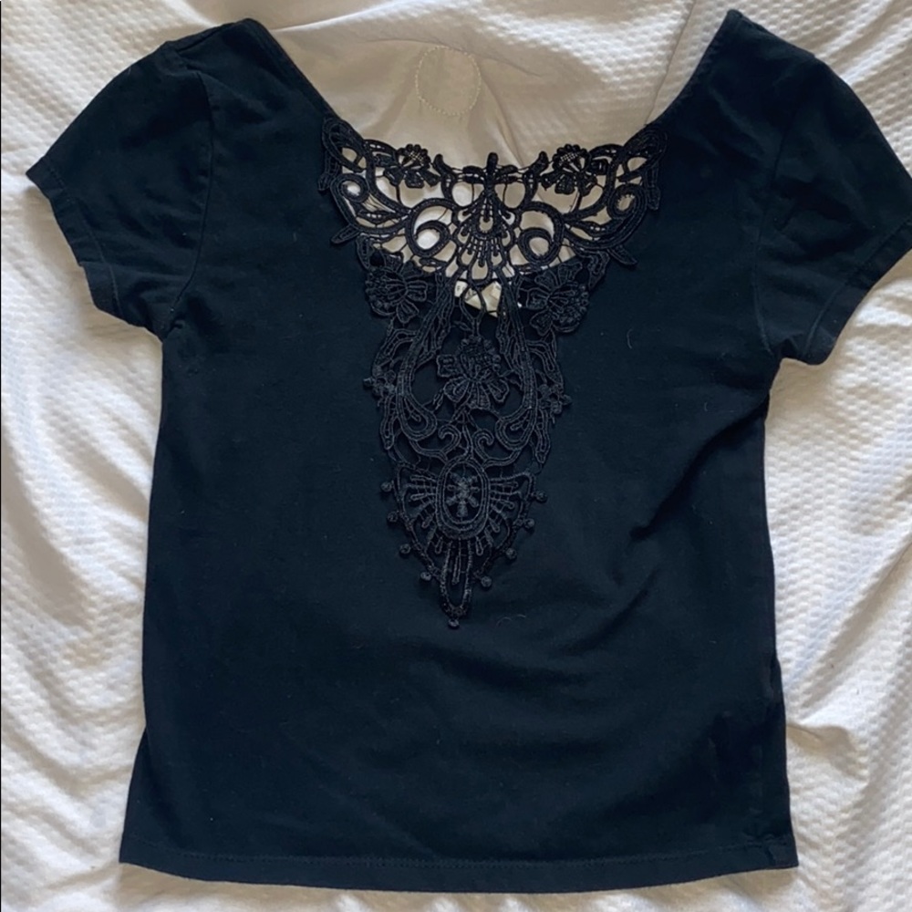 Black Top with Lace Design